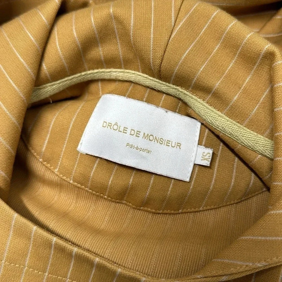 Drole De Monsiuer Hoodie Hooded Sweatshirt Striped Tan White Men's Size XS - Picture 7 of 8